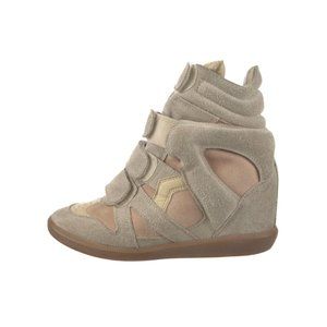Isabel Marant Bekett Wedge Sneakers Womens 39 9 Gray Pink High Top Trainer Shoes